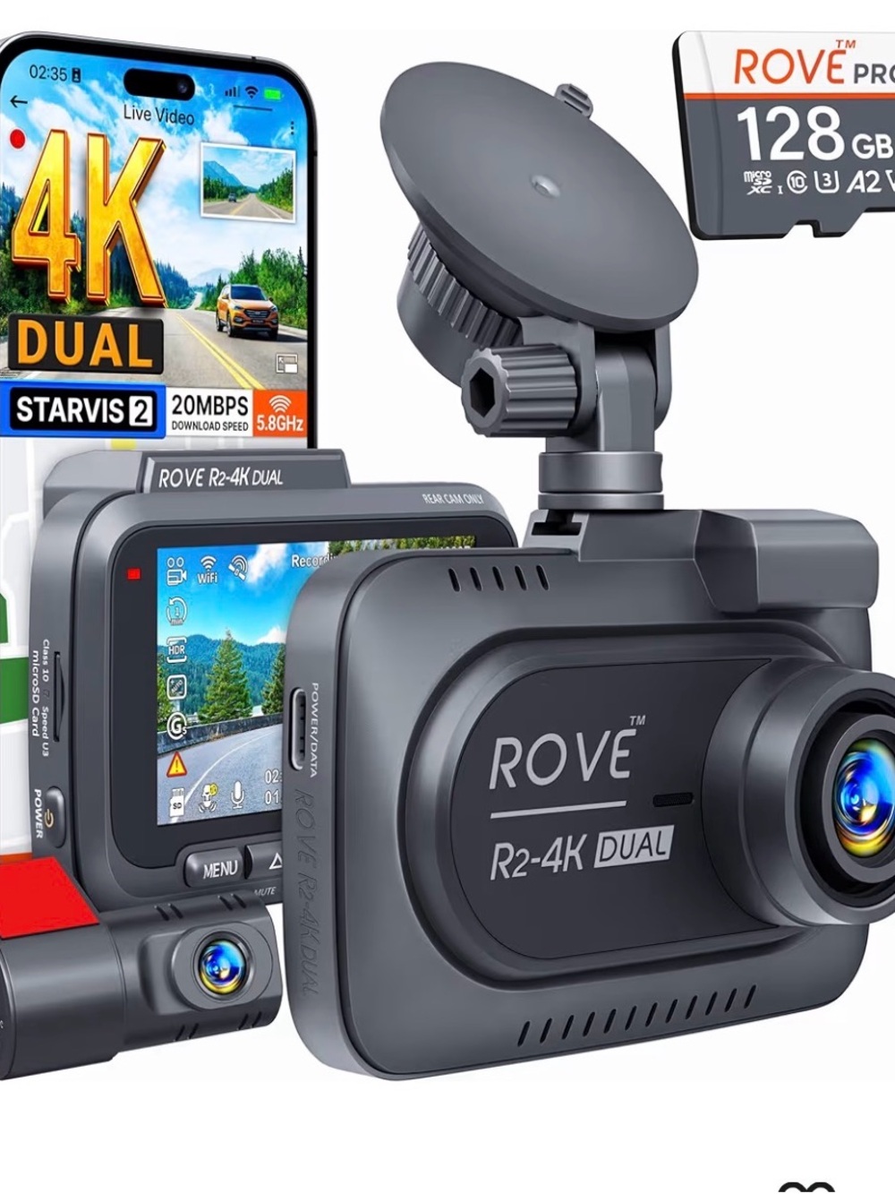 ROVE R2-4K Dual Dash Camera - Gray